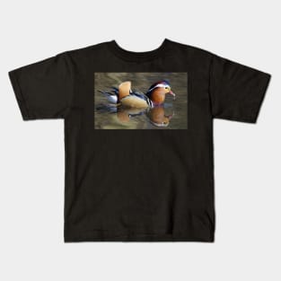 Mandarin duck on water with reflection Kids T-Shirt